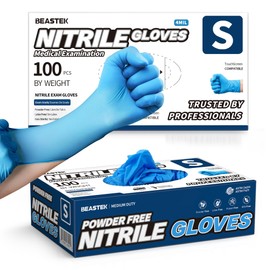 Beastek Blue Nitrile Exam Gloves, 4 mil Powder-Free Latex-Free Non-Sterile Food Safe Disposable Medical Glove, 100 Pcs (Small)