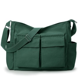 KALIDI - Bolso bandolera de lona grande para mujeres u hombres, bolso de hombro de lona casual para trabajo universitario diario, Verde oscuro