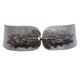 2 3/4" Leaf Hook buckle High Waist Glitter Stretch Belt, Silver | XS/S - 28"
