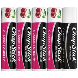 ChapStick Cherry Lip Balm 4-Pack + 1 Original ChapStick, Lip Moisturizer, 0.15 Oz Ea (5 Piece Set)