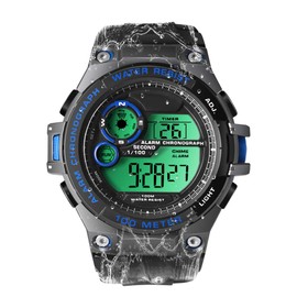 Men's Boys Sports Diving Watch 10ATM Waterproof Swim Watch Stopwatch Chronograph Alarm Dual Time Zone 12/24 Hour Format, Military