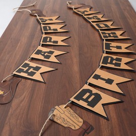 Oudain Western Cowboy Birthday Party Decoration, Happy Birthday Banner double layer Hat Boots Cowboy Hanging Swirls for First Party, Western Theme Decoration Supplies