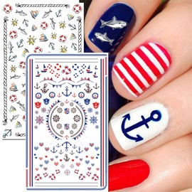TailaiMei TailaiMei Summer Beach Nail Stickers, 1500+ Pcs Self-Adhesive DIY Nail Art Decals Shark Nautical Turtle Design (12 Sheets)