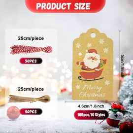 Bliceon Christmas Kraft Paper Tags for Presents, 10 Styles Xmas Present Labels with String, Brown Gift Label Used for Gifts Wrapping and DIY Christmas Tree Decoration