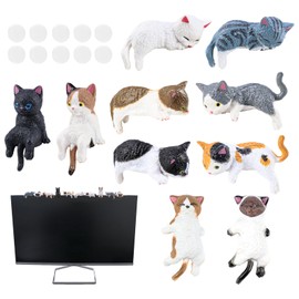 UPIQNG 5 Pcs Mini Cat Figurines Computer Monitor Decor Cute Resin Cats Accessories Interior for Computer Monitors, Car Screens, Desks (Mini Cute Cat - 10 Styles)