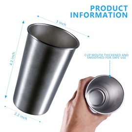 KISEER 5 Pack 12 Ounce Stainless Steel Pint Cups Shatterproof Cup Tumblers Unbreakable Metal Drinking Glasses for Bar, Home, Restaurant