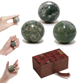 1.57" Marble Baoding Balls for Hand Therapy Exercise, Chinese Health Exercise Massage Bao Ding Balls Meditation Ball for Stress Relief Mental Focus for Women & Men All Ages-3pcs,Green