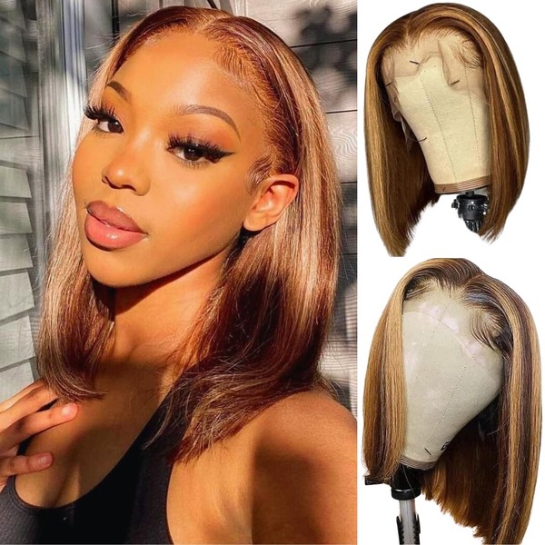 ALHER Short Bob Wig 4/27 Honey Blonde Highlight, 12A Straight