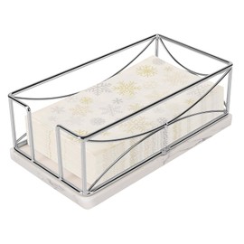 Livabber Guest Napkin Holder, Metal Bathroom Paper Hand Towel Storage Modern Napkin Tray Caddy for Countertop, Table Kitchen, Dinning Room (Chrome, Marble Base)