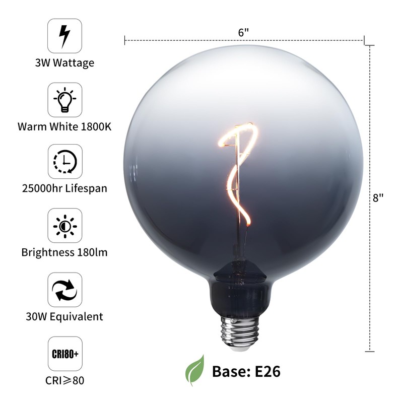 ONEWISH G150 Globe LED Bulb - Gradient Black Clear Glass
