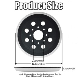 5 Inch 8 Hole Replacement Sander Pad with Hook & Loop for Bosch PEX 220 A GEX 125-1 AE, Compatible with 125mm Random Orbital Sanders, Durable Engineering Plastic and Hard Rubber Construction