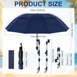 Clysee 2 Pack Large Double Canopy Chair Umbrella with Clamp Adjustable Sun Shade Beach Chair Umbrella Folding Portable Umbrellas for Outdoor Sports Golf Cart Patio Fishing(55 Inches,Blue)