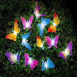 Butterfly Solar String Lights Outdoor Waterproof Camping 12 LED Fairy Lights for Garden Yard Fence Patio Christmas Tree Bedroom Indoor Party Decor