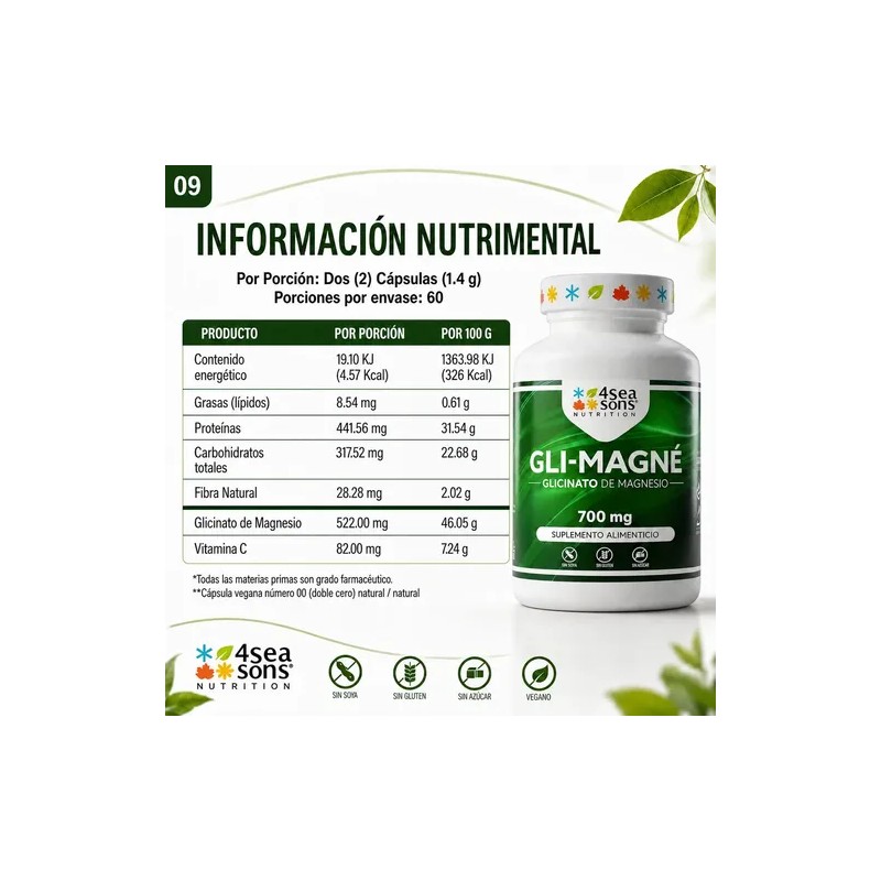 Seasons Nutrition Gli Magné Glicinato Magnesio 700 Vitamina Suplemento Alimenticio