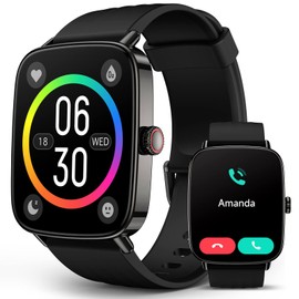 AI Voice-Controlled Smart Watch with 1.85" Screen - IP68 Waterproof, 24/7 Heart Rate Monitoring, Stress/Sleep/SpO2 Tracker, 100+ Sports Modes, Weather, Compatible with Android & iOS Black