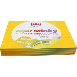 4A Super Sticky Notes,6 x 8 Inches,Large Size,Extra Bright Color Assorted,Lined,Self-Stick Notes,50 Sheets/Pad,4 Pads/Pack,200 Sheets/Pack,3 Packs,4A 608S-Linex4