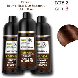 FARNDU Hair Dye 3-in-1 Shampoo, Cover Gray Hairs, 10 Mins Hair Coloring, Plant Extracts, Long Lasting, Mild (400 mL) - Color: Buy 2 Get 3 - Brown-Discount Package