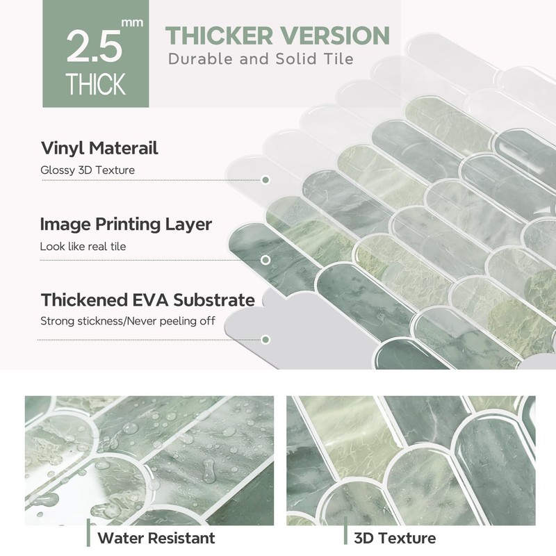 Vamos Tile Upgraded Thicker Design Peel and Stick Backsplash Tile,