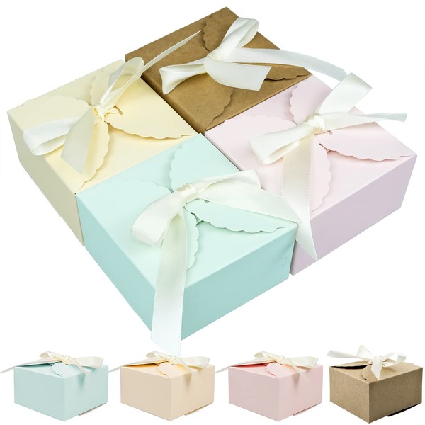 FORYNXHWIN 20 Pack Scalloped Paper Square Gift Boxes with Ribbon,