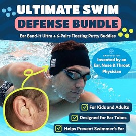 Ear band-it - Diadema de natación con tapones para los oídos, 6 pares de tapones de silicona suave para los oídos, Azul, Large (ages 10-adult)