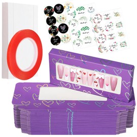 Yazabai 74PCS Empty Press on Nails Packaging Box Set Includes 35PCS Empty Nail Package Box, 35PCS White Background Paper, 1pc Double Sided Tape and 3 Thank You Stickers, for Press on Nail Business