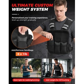 BAGAIL Adjustable Weighted Vest, 4-10lb/12-18lb/20-32lb Rucking Vest for Women & Men with 6 Weights & Large Pocket, Weight Vest for Home Workouts, Running, Walking and Strength Training - Black