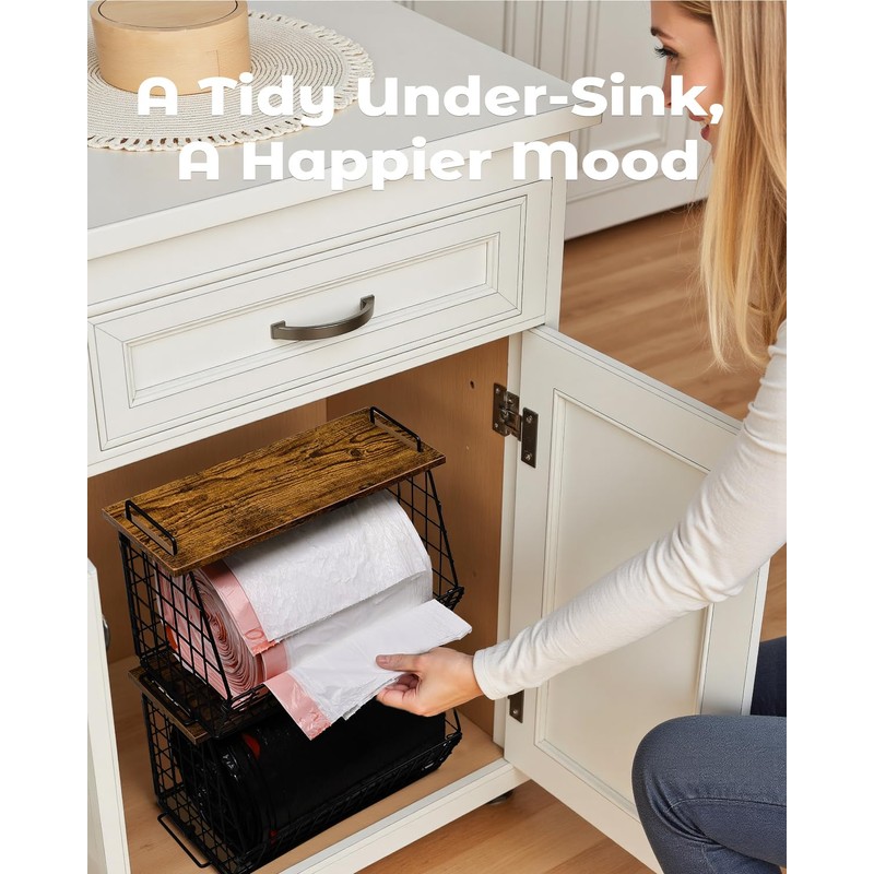 2 Pack Stackable Extra Large Trash Bag Holder Under Sink,