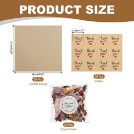 PATIKIL Dried Flower Confetti Cones, 30Pcs Paper Tapers Cone Holder with Dried Rose Petal/Sticker for Wedding Party Engagement Birthday DIY Decoration, Purple