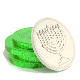 White Milk Chocolate Hanukkah Gelt Coins, Chanukah Chocolate in Acetate, Kosher Cholov Yisroel, Made in Israel (Single, 48 Large Half-Dollar Coins)