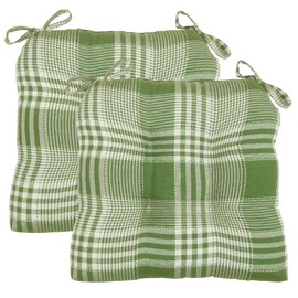Arlee Chair Cushions for Dining Chairs, Set of 2 - Fiber Filled Chair Pads, Plaid Woven with Tiebacks - Durable Thick Seat Cushions for Kitchen, Office, Patio, 16”L x 16’’W - Brick