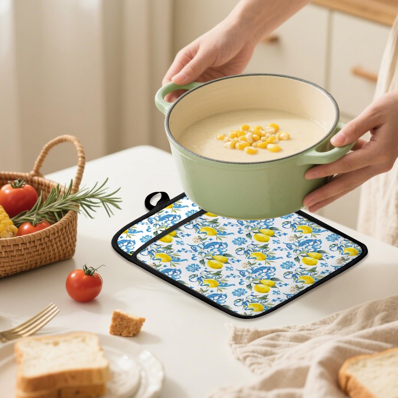 Fyecoluo Baroque Lemon Floral Pot Holders 2 Pack Set, Lemon