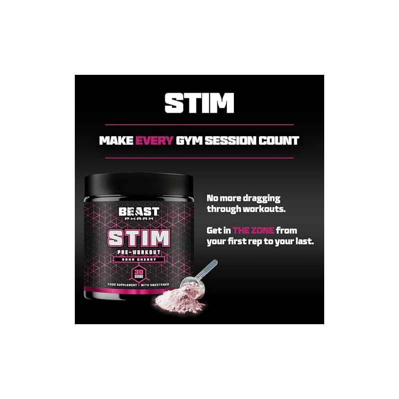 Beast Stim Pre Workout Powder 300mg Caffeine, Beta Alanine -