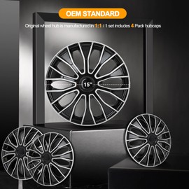 OCPTY 4 Pack 15 inch Car Wheel Rim Skin Cover Hub Caps Hubcap Wheel Cover Black & Silver Replacements for OEM Steel Wheels, High Grade ABS with Retention Ring