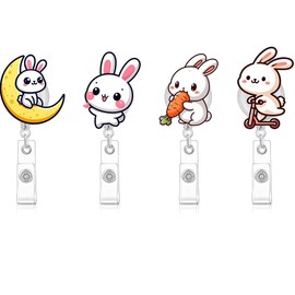 Easter Bunny Badge Reel,Funny Rabbit Badge Reel Holder, Work Badge Holder Retractable Clip, Easter Gifts for Office Worker, Doctor, Nurses,Teacher, Students and Children Party Supplies