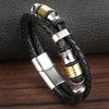 Leather Cuff Bracelet for Men Black Braided Wristbands Double Row