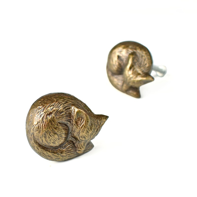 Fox Antique Brass Cabinet Drawer Knob and Pull Animal Kitchen