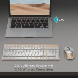 Wireless Keyboard Mouse Combo, J JOYACCESS Ergonomic and Portable Wireless Keyboard and Mouse Set for Laptop/Computer/Desktop/PC-Silver/Gold