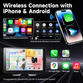 Carplay Screen for Car, 9" Android Auto Screen Compatible with A-pple Carplay, Portable Wireless Car Stereo Audio Receivers with Backup Camera, MirrorLink, Siri, BT, AUX, Navigation for All Vehicles