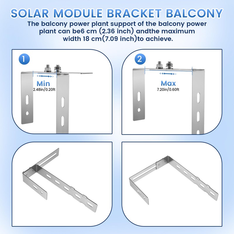 Adjustable Balcony Bracket for Solar Panels, Pack of 2 Solar