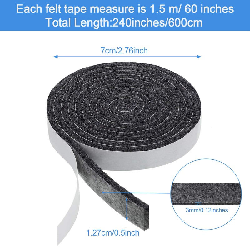 Zonon 4 Rolls 1/2 x 240 Inch Felt Strips with