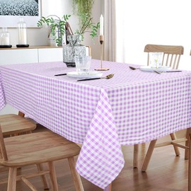 ShinyBeauty Lilac Gingham Tablecloth Rectangle 54"X70" Buffalo Plaid Tablecloths Cotton Outdoor Table Overlay Light Purple Tablecloth Check Table Cloths Lavender and White Table Cloth for Parties