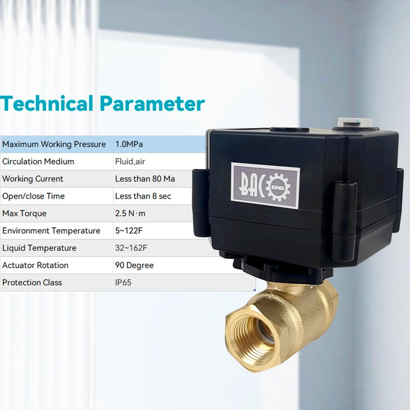 BACOENG Motorized Ball Valve, 2 Wire Auto Return 1/2" Brass
