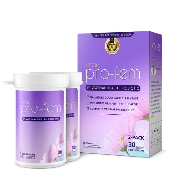 HPD Rx Pro-Fem #1 Vaginal Health Probiotic | Vaginal Probiotics | Clinically Proven to Promote Yeast & PH Balance, Urinary Tract Health | Feminine Probiotics | Works in 7 Days | 30 Capsules | 2-Pack