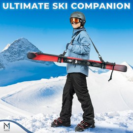 Mata1 - Ski Strap & Pole Carrier - Black - Adjustable Shoulder Strap to Carry Skis & Poles with Ease - Comfortable with Padded Shoulder Sling - Perfect for Men, Women & Kids