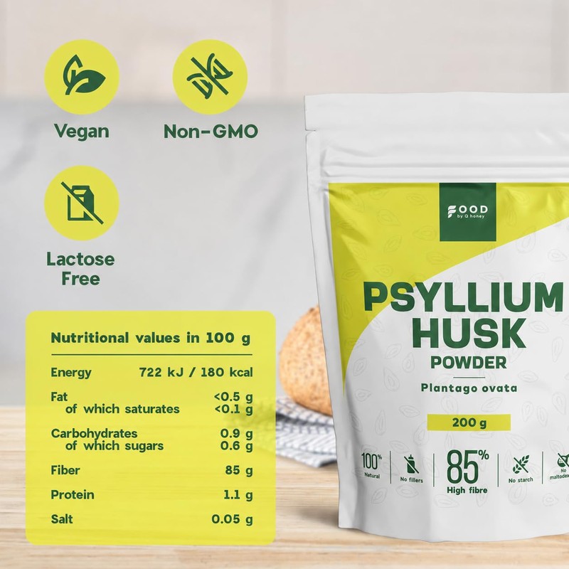 Psyllium Husk Powder 200g, High in Fibre (85%), Unflavoured, Vegan