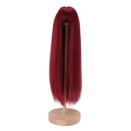 1/4 Doll Wig for 7 To 8in Doll DIY Simulated Scalp High Temperature Silk Ball Jointed Doll Wig Long Straight Hair with Bangs Burgundy