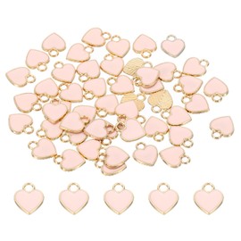 PATIKIL 50pcs Heart Charm, Heart Bracelet Charm Pendants Small Bulk Resin Alloy Glitters for Jewelry Making Bracelets Earrings Necklaces DIY Crafts, Pink