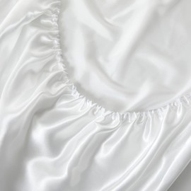 Counfeisly King Size Satin Fitted Sheet, Silky and Breathable Luxury Deep Pockets Fitted Sheet Only, White