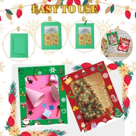 Janlaugh 100 Pcs Christmas Paper Picture Frames 4 x 6 Paper Photo Frame with 100 Clips 10 Strings Kit DIY Hanging Cardboard Photo Holder for Xmas New Year Winter Home(Red Green,Santa Claus)