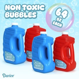 Darice Bubble Solution 4 Pack (256oz) Refill for Bubble Machines & Blowers - Easter, Weddings, Birthdays, Outdoor - 8 Big Bubble Wands Included - Non-Toxic Safe for Toddlers & Kids